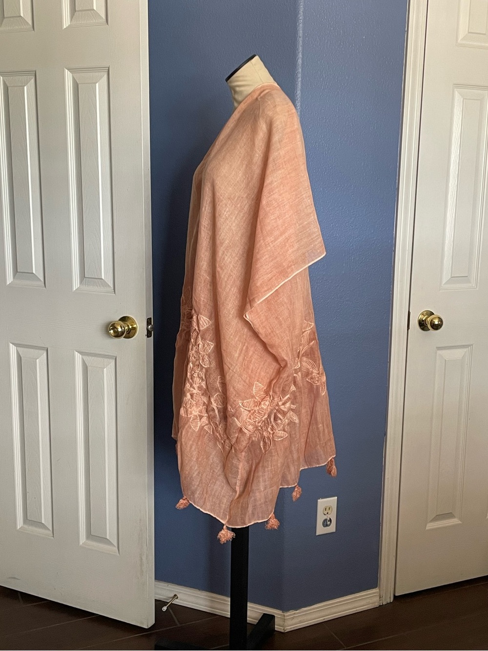 Peach Embroidered Floral Kimono Wrap - Women Accessories - Picture 6 of 8
